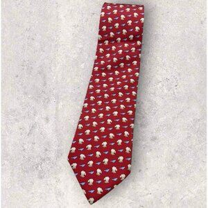 BROOKS BROTHERS Silk Tie USA Red Polar Bear Seal W:3.7" EUC